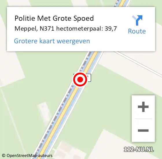 Locatie op kaart van de 112 melding: Politie Met Grote Spoed Naar Meppel, N371 hectometerpaal: 39,7 op 2 augustus 2021 00:03
