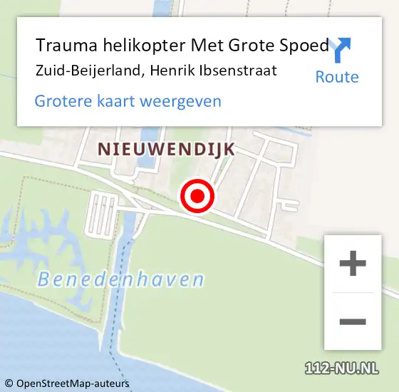 Locatie op kaart van de 112 melding: Trauma helikopter Met Grote Spoed Naar Zuid-Beijerland, Henrik Ibsenstraat op 2 augustus 2021 00:26