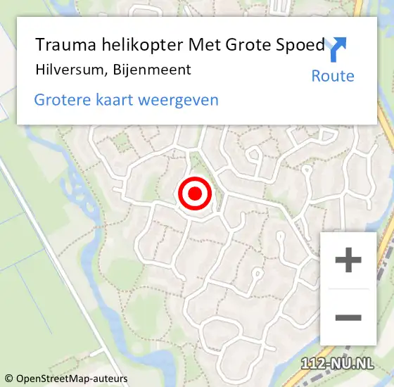 Locatie op kaart van de 112 melding: Trauma helikopter Met Grote Spoed Naar Hilversum, Bijenmeent op 2 augustus 2021 00:27
