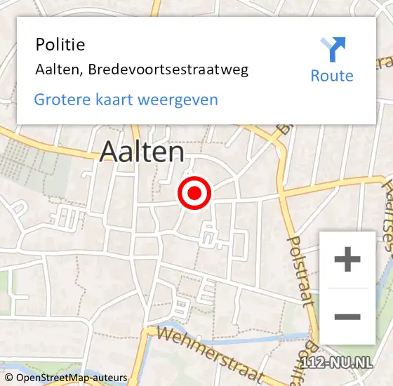 Locatie op kaart van de 112 melding: Politie Aalten, Bredevoortsestraatweg op 2 augustus 2021 00:52