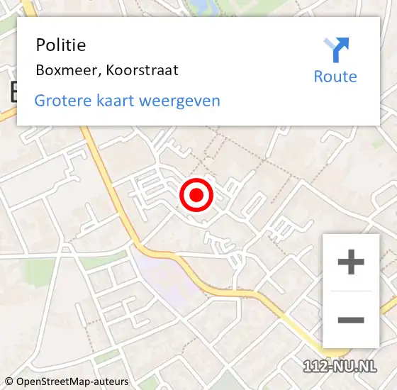 Locatie op kaart van de 112 melding: Politie Boxmeer, Koorstraat op 2 augustus 2021 01:54