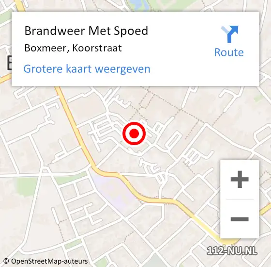 Locatie op kaart van de 112 melding: Brandweer Met Spoed Naar Boxmeer, Koorstraat op 2 augustus 2021 01:55