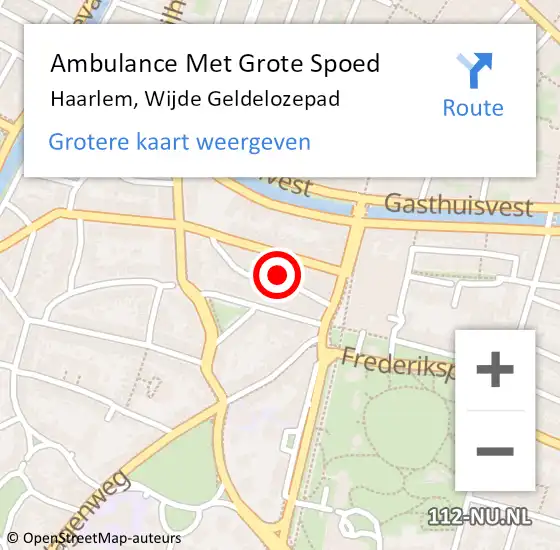 Locatie op kaart van de 112 melding: Ambulance Met Grote Spoed Naar Haarlem, Wijde Geldelozepad op 2 augustus 2021 02:19