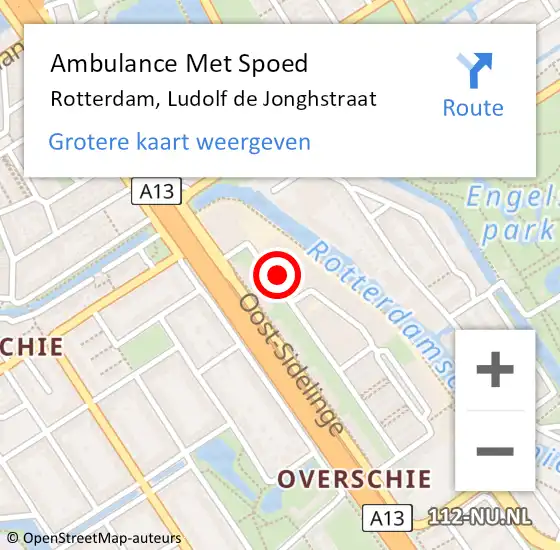 Locatie op kaart van de 112 melding: Ambulance Met Spoed Naar Rotterdam, Ludolf de Jonghstraat op 2 augustus 2021 03:38