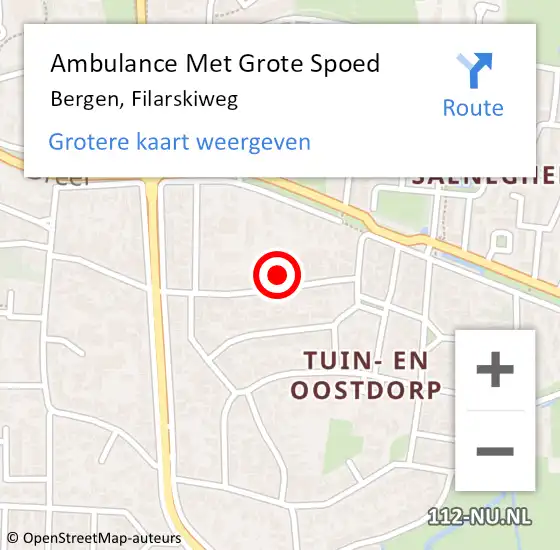Locatie op kaart van de 112 melding: Ambulance Met Grote Spoed Naar Bergen, Filarskiweg op 2 augustus 2021 04:00