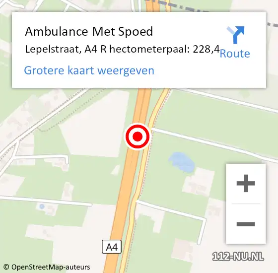 Locatie op kaart van de 112 melding: Ambulance Met Spoed Naar Lepelstraat, A4 R hectometerpaal: 228,4 op 8 september 2013 15:10