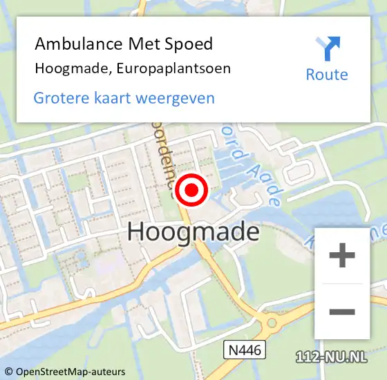 Locatie op kaart van de 112 melding: Ambulance Met Spoed Naar Hoogmade, Europaplantsoen op 2 augustus 2021 06:04