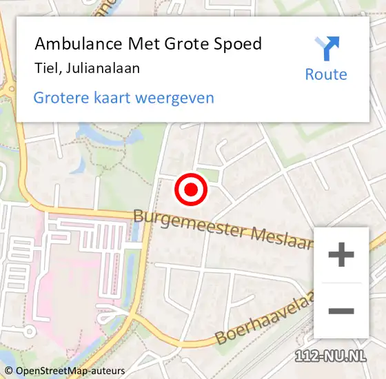 Locatie op kaart van de 112 melding: Ambulance Met Grote Spoed Naar Tiel, Julianalaan op 2 augustus 2021 06:31