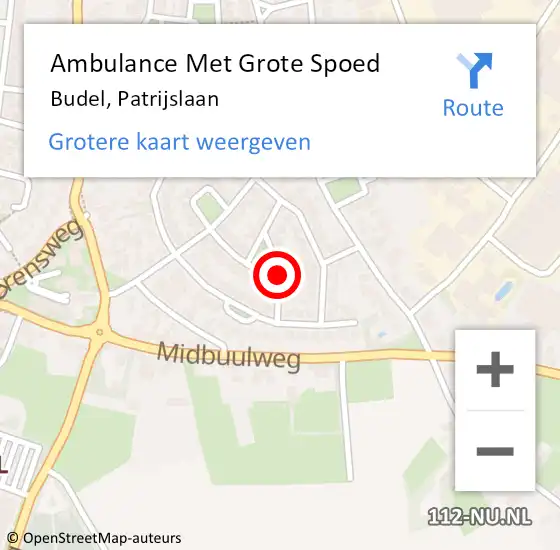 Locatie op kaart van de 112 melding: Ambulance Met Grote Spoed Naar Budel, Patrijslaan op 2 augustus 2021 06:38