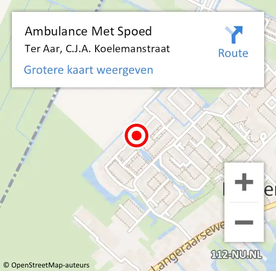 Locatie op kaart van de 112 melding: Ambulance Met Spoed Naar Ter Aar, C.J.A. Koelemanstraat op 2 augustus 2021 06:40