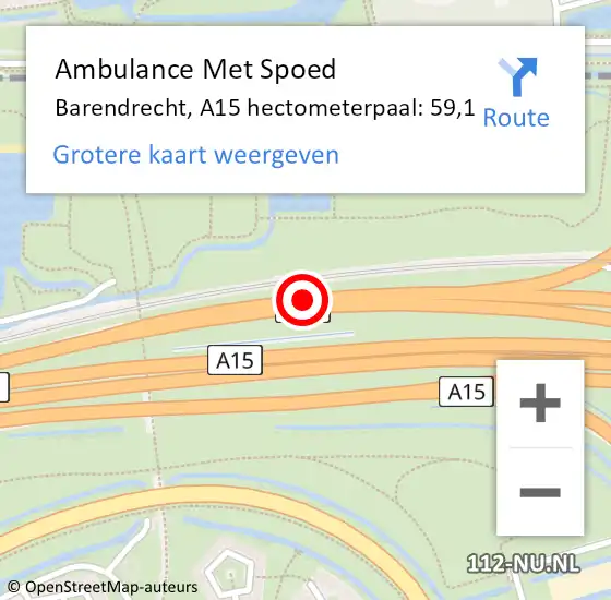 Locatie op kaart van de 112 melding: Ambulance Met Spoed Naar Barendrecht, A15 hectometerpaal: 59,1 op 2 augustus 2021 07:04