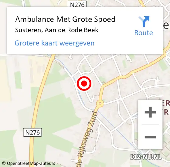 Locatie op kaart van de 112 melding: Ambulance Met Grote Spoed Naar Susteren, Aan de Rode Beek op 2 augustus 2021 07:09