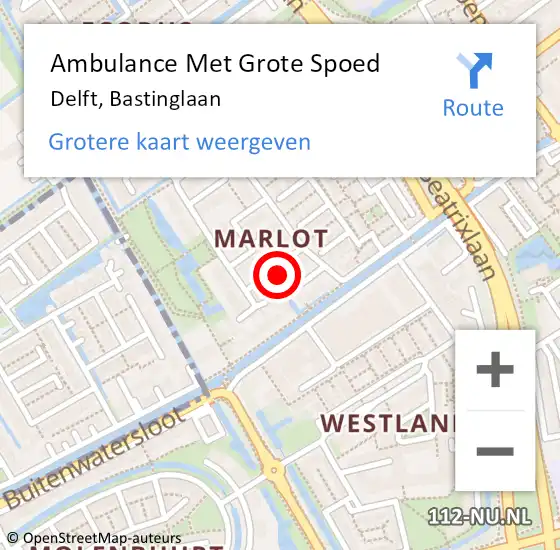 Locatie op kaart van de 112 melding: Ambulance Met Grote Spoed Naar Delft, Bastinglaan op 2 augustus 2021 07:23