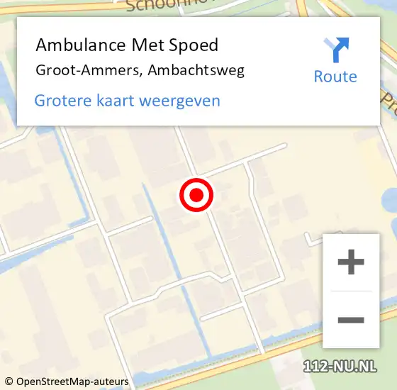 Locatie op kaart van de 112 melding: Ambulance Met Spoed Naar Groot-Ammers, Ambachtsweg op 2 augustus 2021 07:35