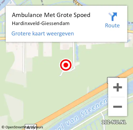 Locatie op kaart van de 112 melding: Ambulance Met Grote Spoed Naar Hardinxveld-Giessendam op 2 augustus 2021 07:57