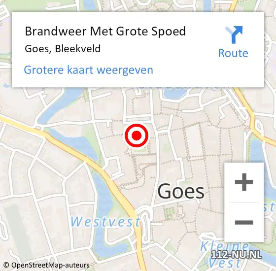 Locatie op kaart van de 112 melding: Brandweer Met Grote Spoed Naar Goes, Bleekveld op 2 augustus 2021 08:02