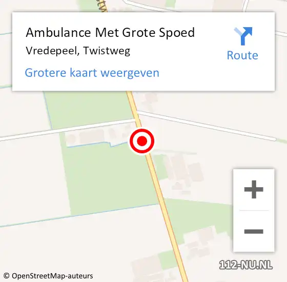 Locatie op kaart van de 112 melding: Ambulance Met Grote Spoed Naar Vredepeel, Twistweg op 18 juni 2014 14:21