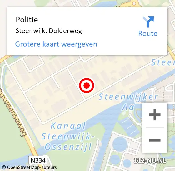 Locatie op kaart van de 112 melding: Politie Steenwijk, Dolderweg op 2 augustus 2021 10:42