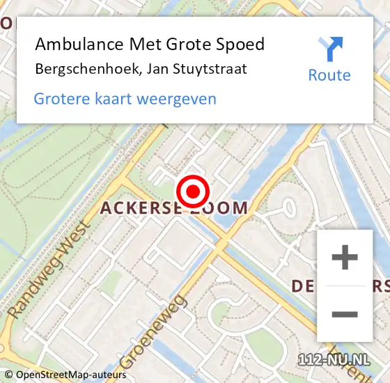 Locatie op kaart van de 112 melding: Ambulance Met Grote Spoed Naar Bergschenhoek, Jan Stuytstraat op 2 augustus 2021 10:45