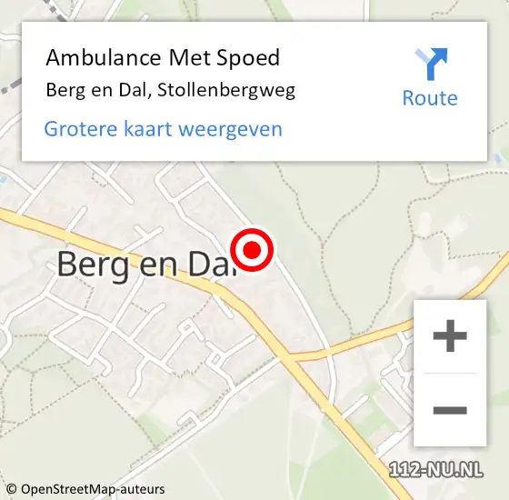 Locatie op kaart van de 112 melding: Ambulance Met Spoed Naar Berg en Dal, Stollenbergweg op 2 augustus 2021 10:51