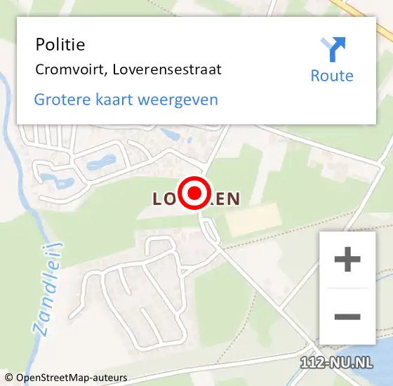 Locatie op kaart van de 112 melding: Politie Cromvoirt, Loverensestraat op 2 augustus 2021 11:00