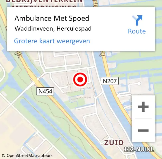 Locatie op kaart van de 112 melding: Ambulance Met Spoed Naar Waddinxveen, Herculespad op 2 augustus 2021 11:17