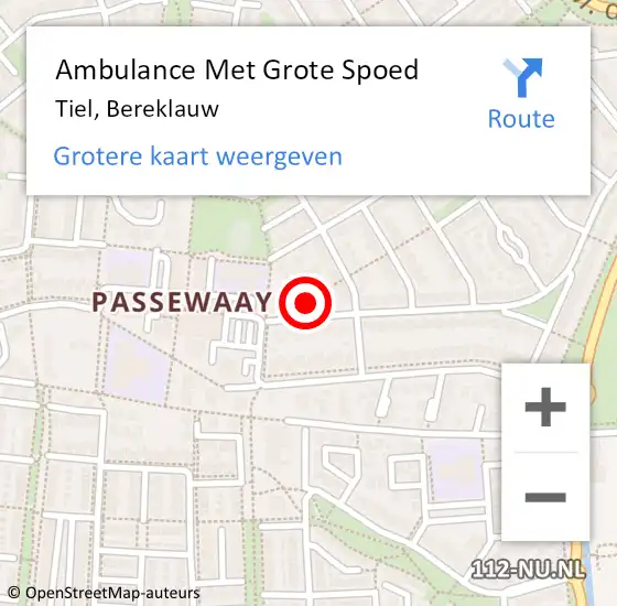 Locatie op kaart van de 112 melding: Ambulance Met Grote Spoed Naar Tiel, Bereklauw op 2 augustus 2021 12:17