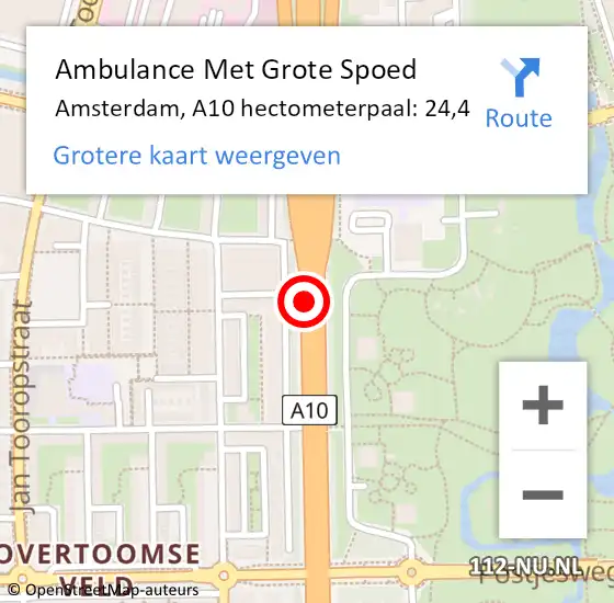 Locatie op kaart van de 112 melding: Ambulance Met Grote Spoed Naar Amsterdam, A10 hectometerpaal: 24,4 op 2 augustus 2021 12:34