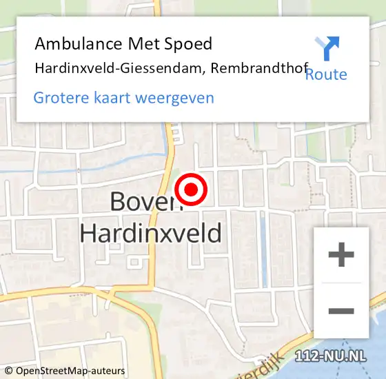 Locatie op kaart van de 112 melding: Ambulance Met Spoed Naar Hardinxveld-Giessendam, Rembrandthof op 2 augustus 2021 12:49