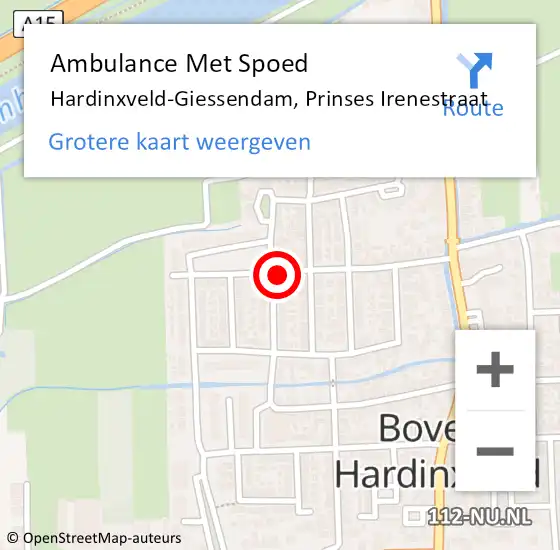 Locatie op kaart van de 112 melding: Ambulance Met Spoed Naar Hardinxveld-Giessendam, Prinses Irenestraat op 2 augustus 2021 12:53