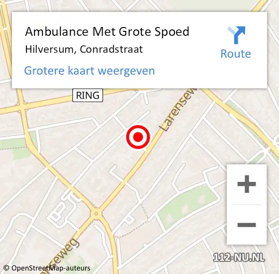 Locatie op kaart van de 112 melding: Ambulance Met Grote Spoed Naar Hilversum, Conradstraat op 18 juni 2014 14:53