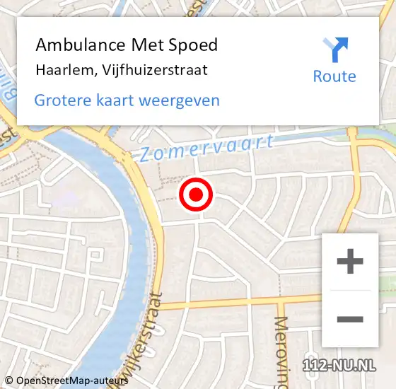 Locatie op kaart van de 112 melding: Ambulance Met Spoed Naar Haarlem, Vijfhuizerstraat op 2 augustus 2021 13:14