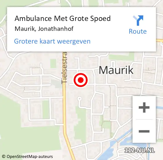 Locatie op kaart van de 112 melding: Ambulance Met Grote Spoed Naar Maurik, Jonathanhof op 2 augustus 2021 13:53