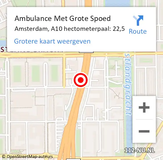 Locatie op kaart van de 112 melding: Ambulance Met Grote Spoed Naar Amsterdam, A10 hectometerpaal: 22,5 op 2 augustus 2021 13:59