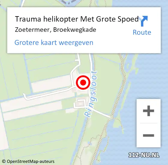 Locatie op kaart van de 112 melding: Trauma helikopter Met Grote Spoed Naar Zoetermeer, Broekwegkade op 2 augustus 2021 14:39