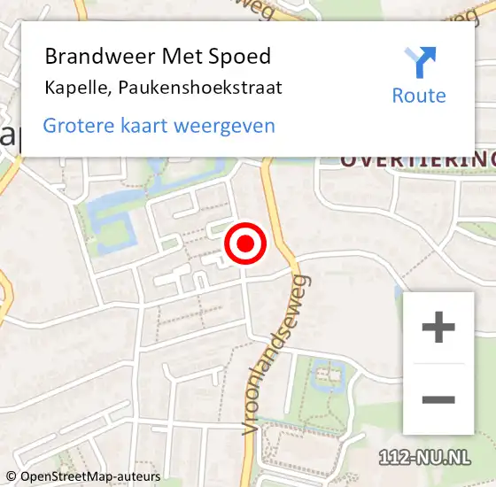 Locatie op kaart van de 112 melding: Brandweer Met Spoed Naar Kapelle, Paukenshoekstraat op 2 augustus 2021 14:44