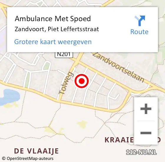 Locatie op kaart van de 112 melding: Ambulance Met Spoed Naar Zandvoort, Piet Leffertsstraat op 2 augustus 2021 15:04