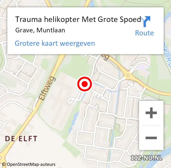 Locatie op kaart van de 112 melding: Trauma helikopter Met Grote Spoed Naar Grave, Muntlaan op 2 augustus 2021 15:35