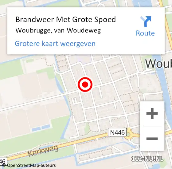 Locatie op kaart van de 112 melding: Brandweer Met Grote Spoed Naar Woubrugge, van Woudeweg op 2 augustus 2021 15:52