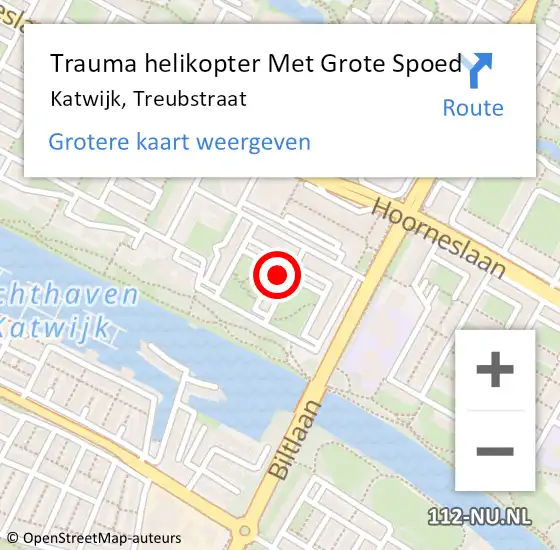 Locatie op kaart van de 112 melding: Trauma helikopter Met Grote Spoed Naar Katwijk, Treubstraat op 2 augustus 2021 16:06