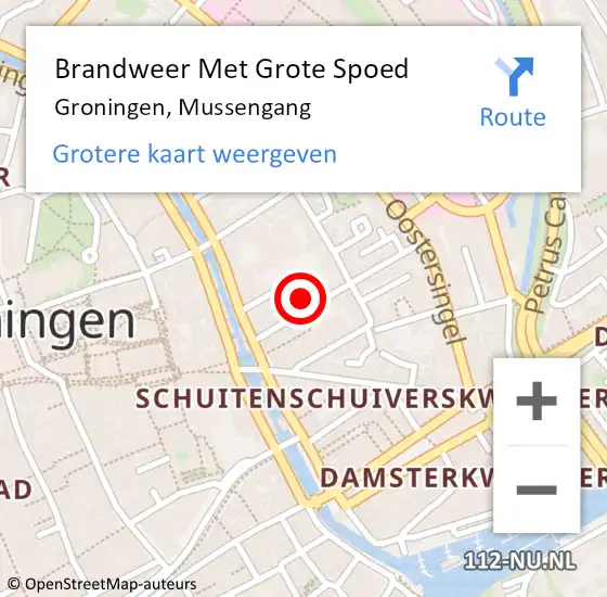 Locatie op kaart van de 112 melding: Brandweer Met Grote Spoed Naar Groningen, Mussengang op 2 augustus 2021 16:49