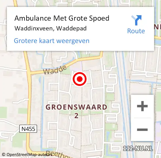 Locatie op kaart van de 112 melding: Ambulance Met Grote Spoed Naar Waddinxveen, Waddepad op 2 augustus 2021 16:59