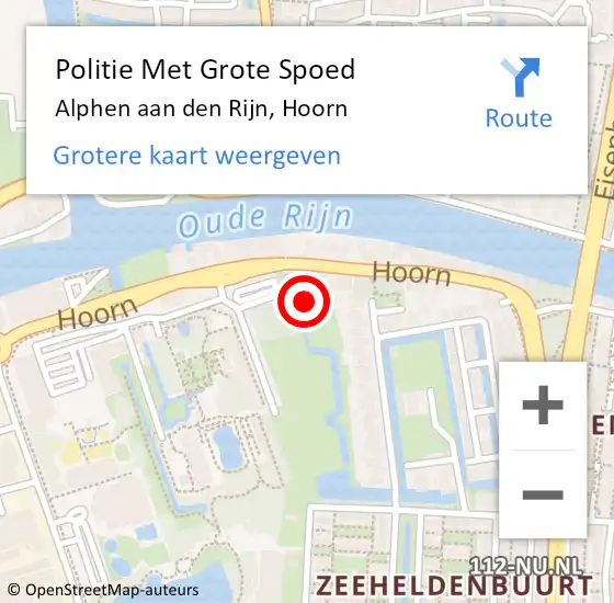 Locatie op kaart van de 112 melding: Politie Met Grote Spoed Naar Alphen aan den Rijn, Hoorn op 2 augustus 2021 17:10