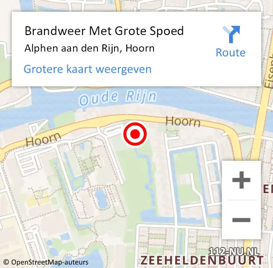 Locatie op kaart van de 112 melding: Brandweer Met Grote Spoed Naar Alphen aan den Rijn, Hoorn op 2 augustus 2021 17:11
