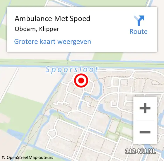 Locatie op kaart van de 112 melding: Ambulance Met Spoed Naar Obdam, Klipper op 2 augustus 2021 17:16