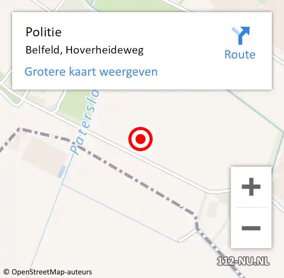 Locatie op kaart van de 112 melding: Politie Belfeld, Hoverheideweg op 2 augustus 2021 17:37