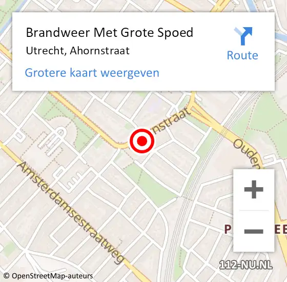 Locatie op kaart van de 112 melding: Brandweer Met Grote Spoed Naar Utrecht, Ahornstraat op 2 augustus 2021 18:28