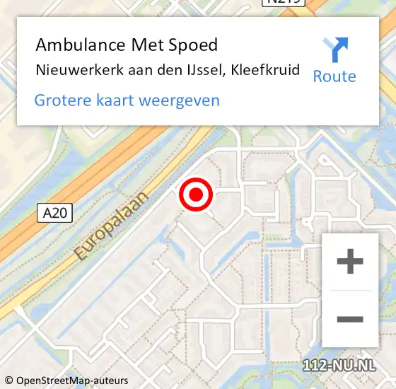 Locatie op kaart van de 112 melding: Ambulance Met Spoed Naar Nieuwerkerk aan den IJssel, Kleefkruid op 2 augustus 2021 18:29