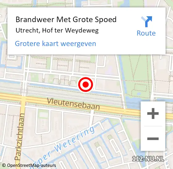 Locatie op kaart van de 112 melding: Brandweer Met Grote Spoed Naar Utrecht, Hof ter Weydeweg op 2 augustus 2021 18:36