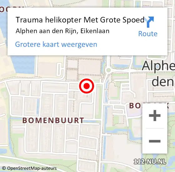 Locatie op kaart van de 112 melding: Trauma helikopter Met Grote Spoed Naar Alphen aan den Rijn, Eikenlaan op 2 augustus 2021 18:50